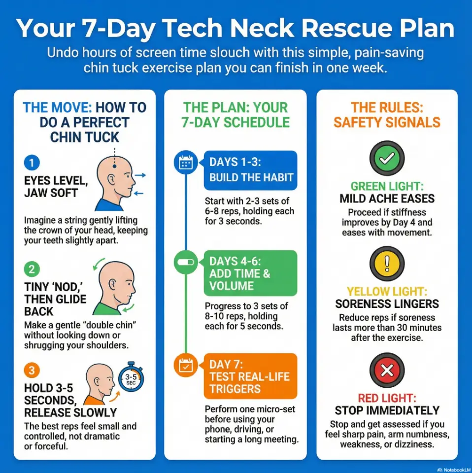 Tech Neck PT: 7-Day Pain-Saving Chin Tuck Checklist 3 Tech Neck PT