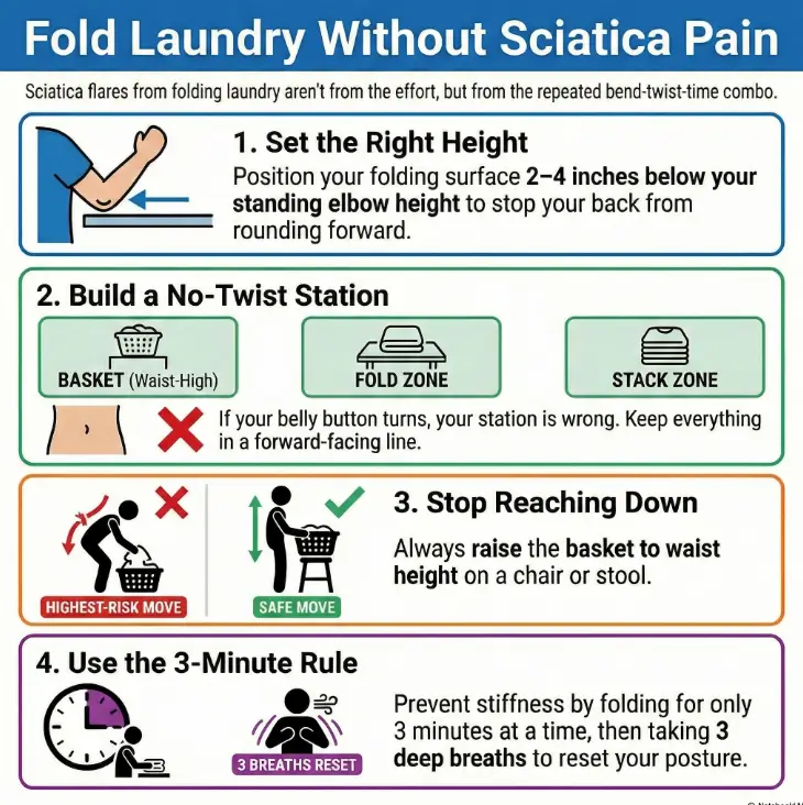 Folding Laundry With Sciatica: Exact Table Height Formula (Elbow-to-Hip Method) + No-Twist Workflow 3 folding laundry with sciatica