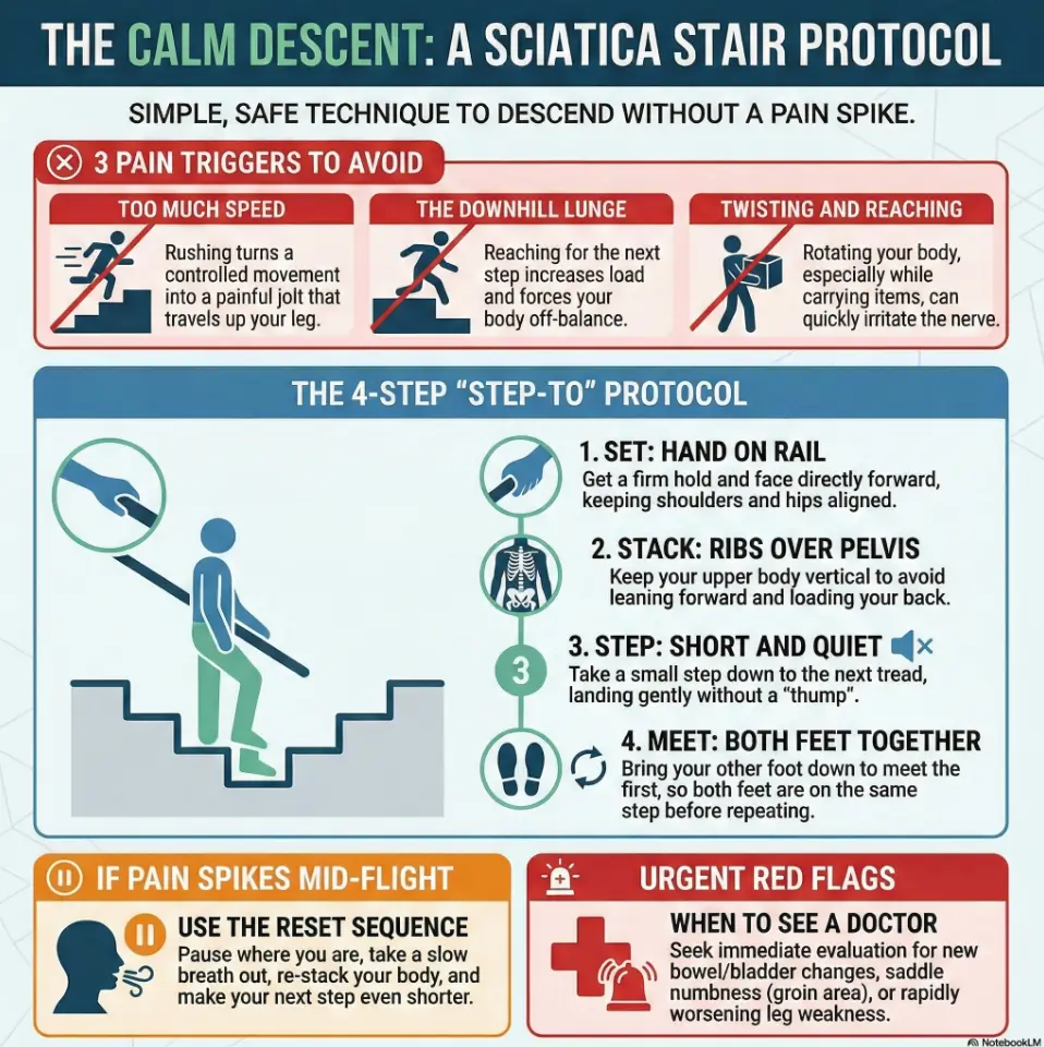 Sciatica Going Down Stairs: The “Step-To + Handrail” Protocol (Reduce the Pain Spike) 3 Sciatica going down stairs