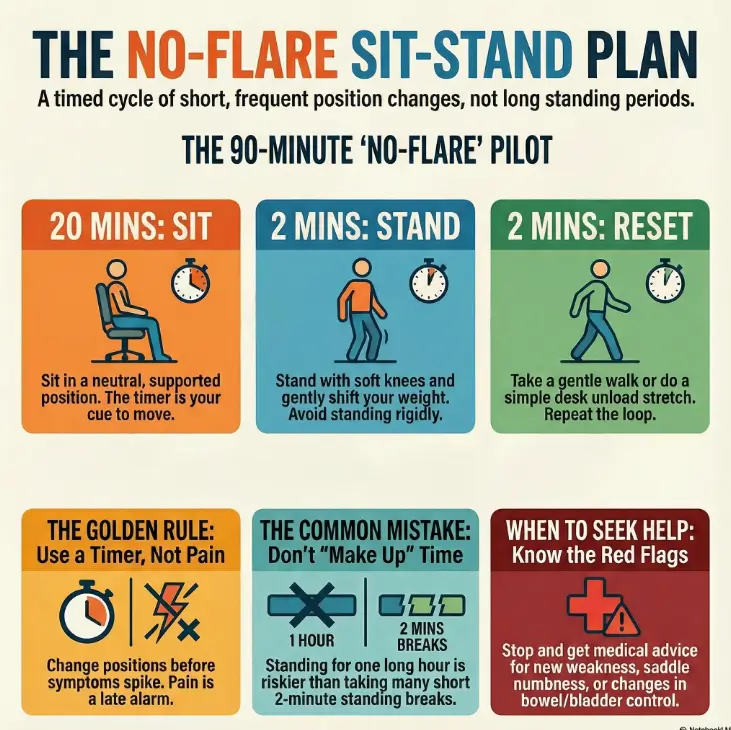 Sit–Stand Schedule for Desk Job Sciatica: A “No-Flare” Workday Plan That Holds Up 3 sit–stand schedule for desk job sciatica