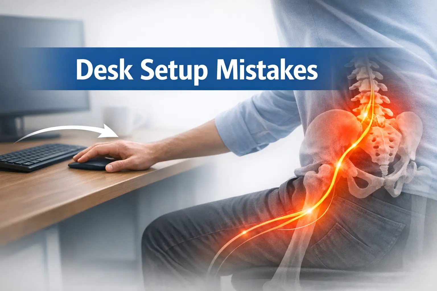 desk job sciatica keyboard mouse placement