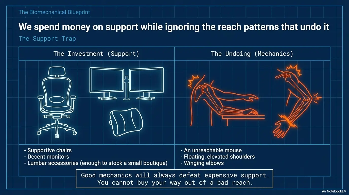 Desk Job + Sciatica Keyboard/Mouse Placement: Why Arm Reach Affects Leg Pain 4 desk job sciatica keyboard mouse placement