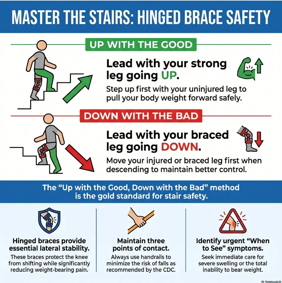 hinged knee brace for stairs