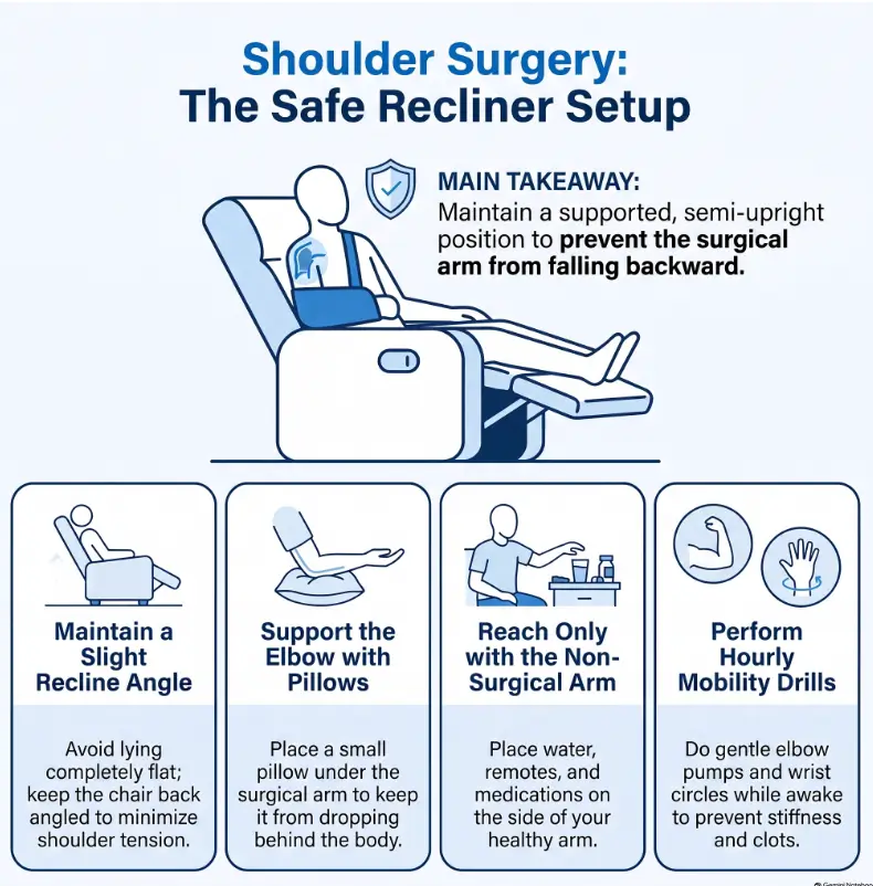 Recliner Placement After Shoulder Surgery: A Safer Setup for the First Nights 3 Shoulder surgery recliner setup