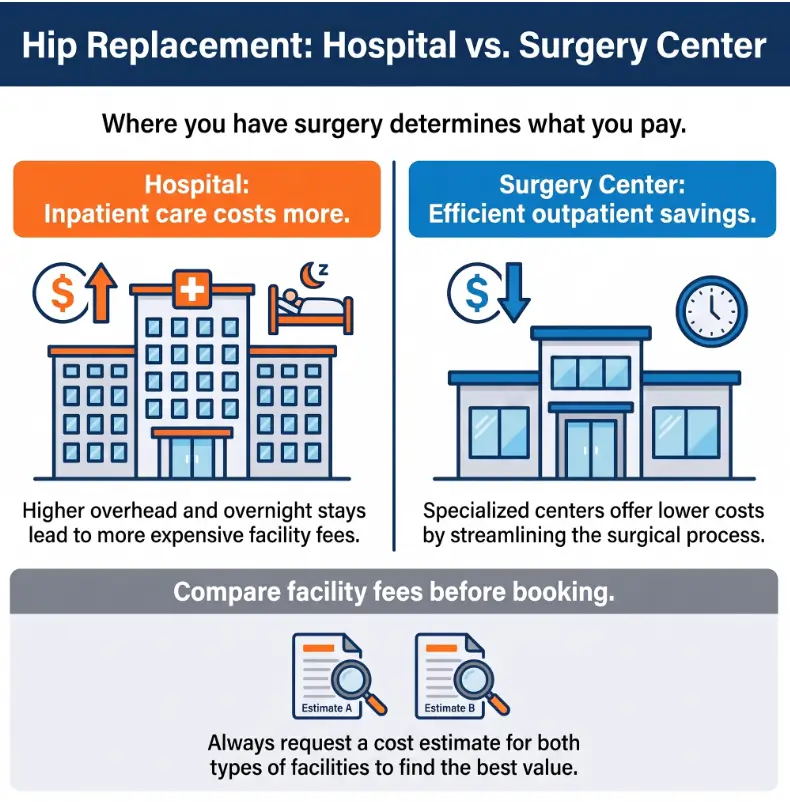 Hip Replacement Cost: Hospital vs Surgery Center 3 hip replacement cost hospital vs surgery center